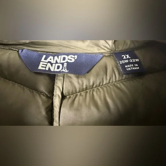 Lands End Women’s 2X Olive Green Wanderweight Packable Down Hooded Long Jacket - Picture 3 of 11